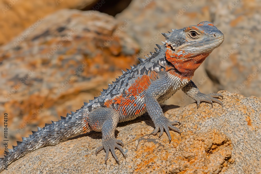 Vibrant spiny lizard basking on sunlit rocks. Vibrant spiny lizard basking on sunlit rocks.