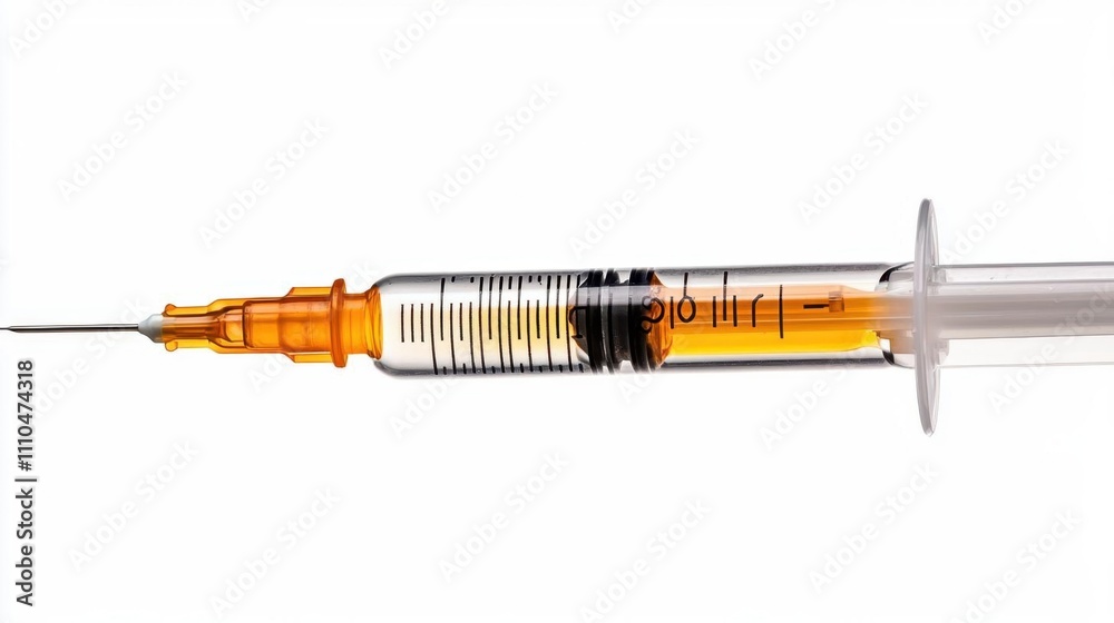 A photostock of a syringe filled with clear liquid, isolated on a clean white background, ideal for medical and healthcare themes. High Quality A photostock of a syringe filled with clear liquid, isolated on a clean white background, ideal for medical and healthcare themes. High Quality