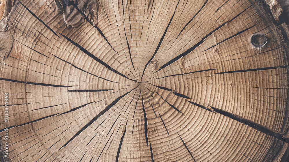 Fototapeta premium Close-up of a White Oak tree cut surface showcasing detailed growth rings, natural wood texture, and intricate patterns, ideal for woodworking, design inspiration, or educational purposes. 