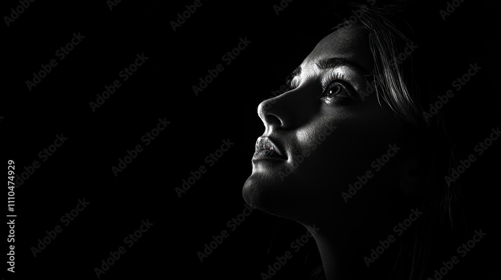 A dramatic portrait of a person in black-and-white, with intense shadows and strong lighting A dramatic portrait of a person in black-and-white, with intense shadows and strong lighting