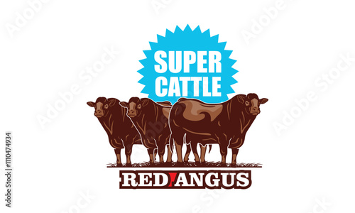 red angus super cattle logo, silhouette of great young cow standing vector illustrations