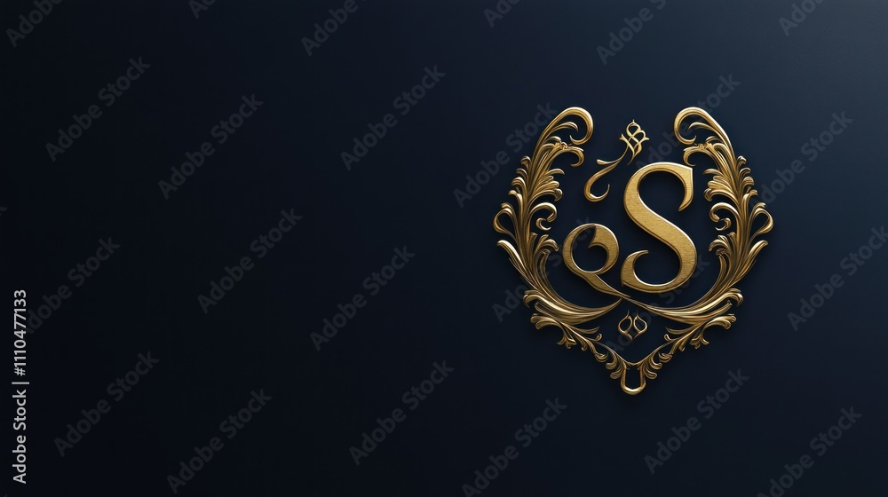 Fototapeta premium Elegant 'Stock Discount' logo, serif font, metallic gold and navy, luxurious feel