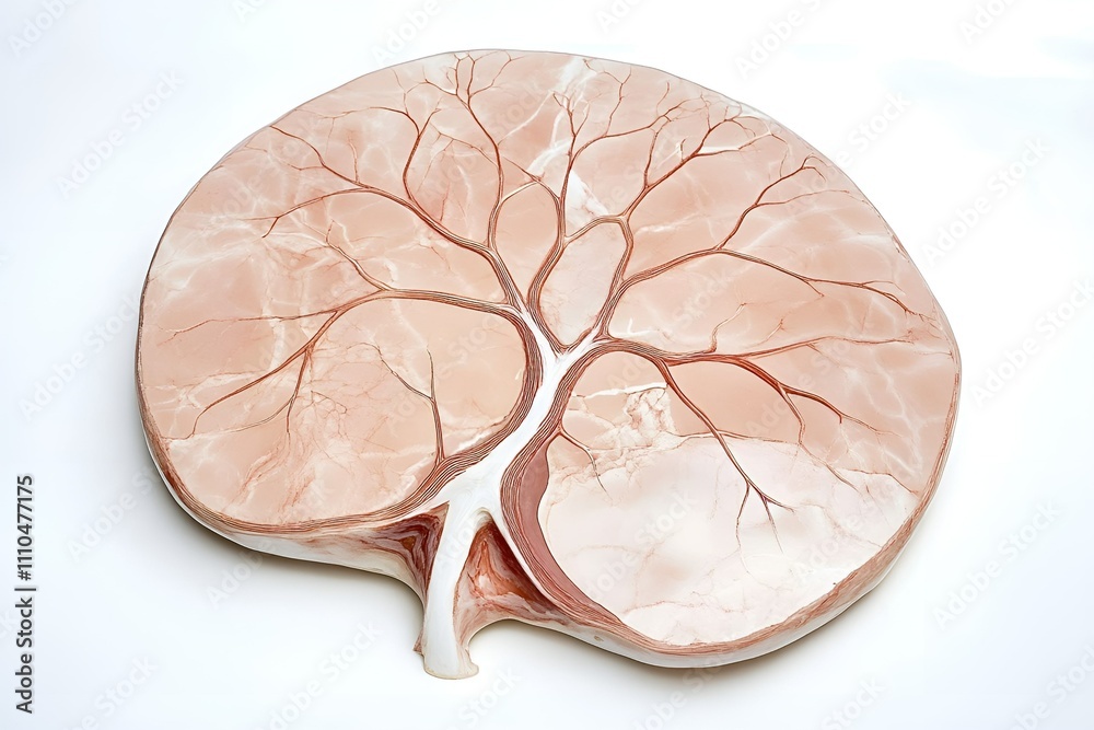 Cross section of the human placenta with detailed blood vessels showing its Cross section of the human placenta with detailed blood vessels showing its