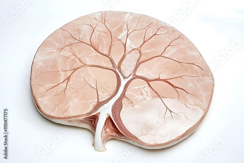 Cross section of the human placenta with detailed blood vessels showing its