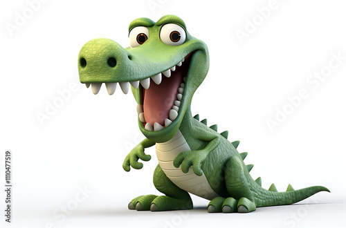 Cute Cartoon crocodile character on a Green Background. Generative AI