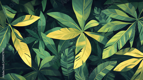 Wallpaper Mural Potted plant on a neutral background, illustration of exoctic and tropical houseplants with big leafs, decorative foliage wallpaper Torontodigital.ca