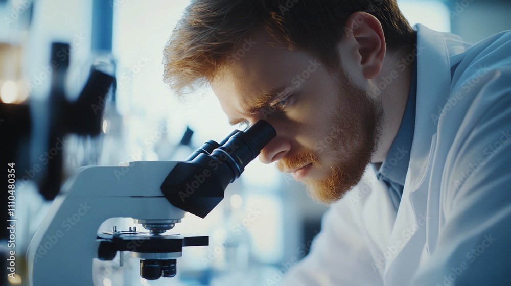 A scientist looks through a microscope. A scientist looks through a microscope.