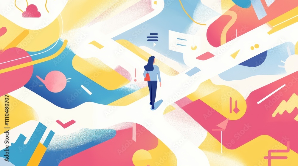 Colorful Abstract Illustration of a Creative Business Concept Depicting Decision-Making Paths and Opportunities Colorful Abstract Illustration of a Creative Business Concept Depicting Decision-Making Paths and Opportunities