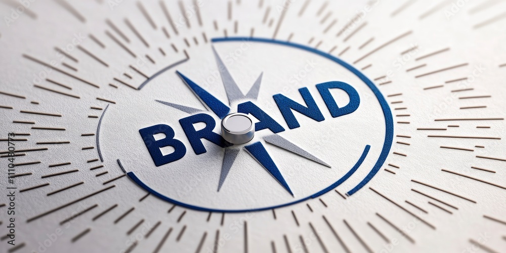 direction and focus on branding concept, A compass with text BRAND in blue direction and focus on branding concept, A compass with text BRAND in blue