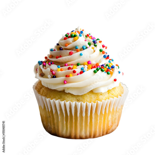 Wallpaper Mural Vanilla cupcake topped with colorful sprinkles isolated on white background Torontodigital.ca