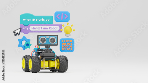 Fotografie Block coding for kids teaching learning creative basics beginners remotely controlled automation robotic car vehicle programming education skill Technology STEM