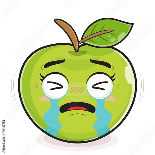 green apple crying face cartoon cute