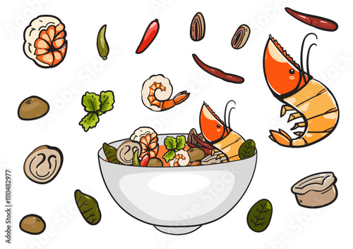Thai food Tom Yum Goong with all ingredients