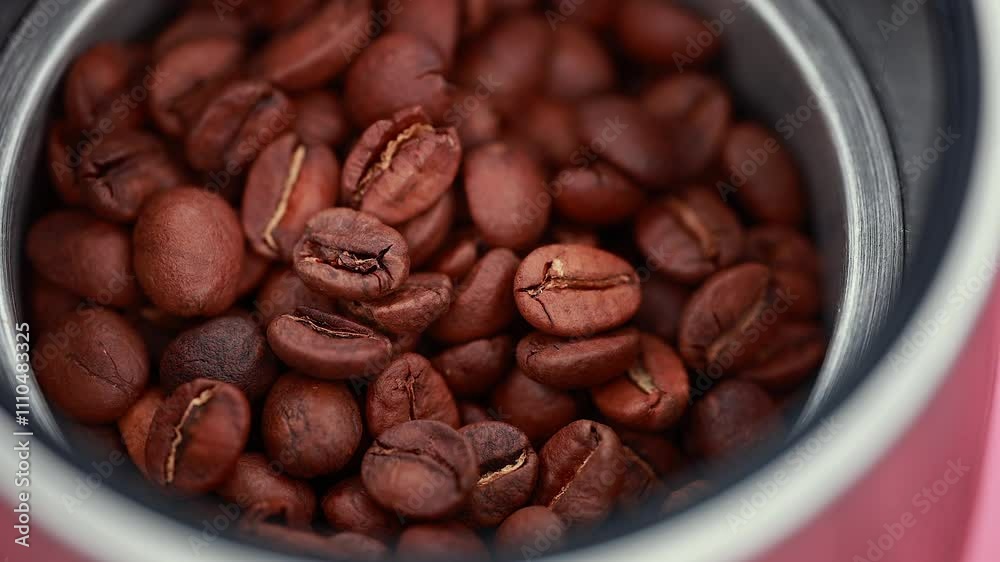 An Overhead Close-Up View Showcasing Roasted Coffee Beans In A Metal Container, Highlighting Their Rich Texture And Aroma. Perfect For Coffee Lovers And Baristas. An Overhead Close-Up View Showcasing Roasted Coffee Beans In A Metal Container, Highlighting Their Rich Texture And Aroma. Perfect For Coffee Lovers And Baristas.