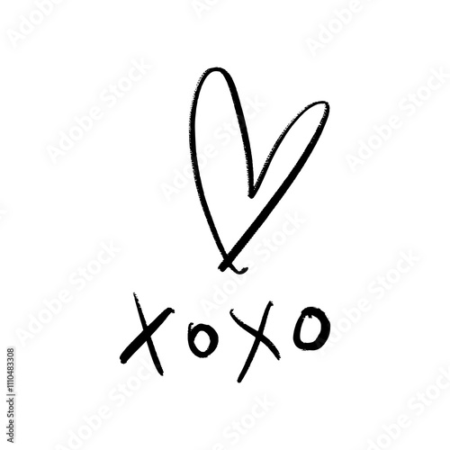 Black charming hugs and kisses grunge brush vector hand drawn symbol cute heart illustration clipart. Love Valentine symbol. Decor element for logo, label, emblem, poster, postcard, nail sticker, t