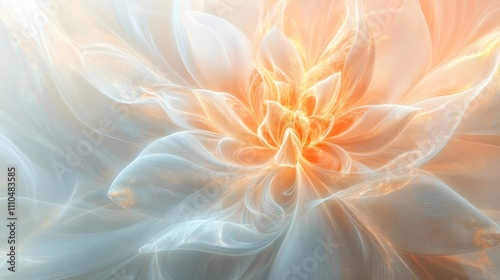 flower, showcasing delicate petals that appear to be made of light. The image conveys a sense of tranquility, with soft,
