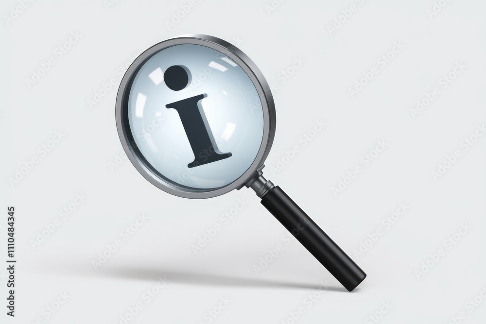 Magnifying glass with an 'i' symbol representing information and detail. Magnifying glass with an 'i' symbol representing information and detail.