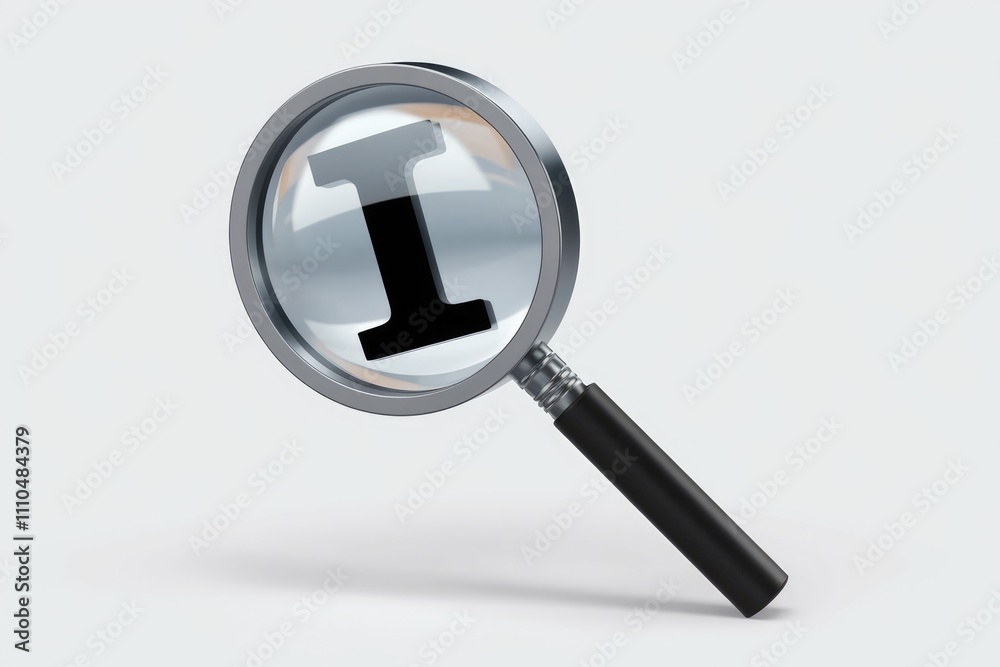A magnifying glass focuses on the capital letter 'I' symbolizing investigation or information. A magnifying glass focuses on the capital letter 'I' symbolizing investigation or information.
