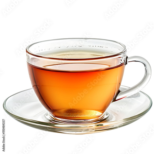 Transparent glass cup with tea on plate against, Isolated on a Transparent Background