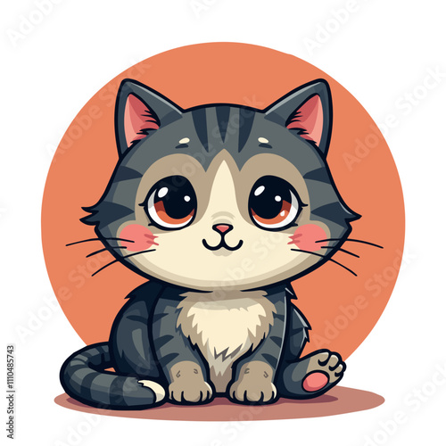 vector illustration of a cute kitten on a round background