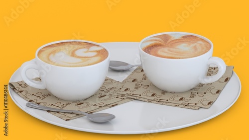 coffee for two cups with yellow background