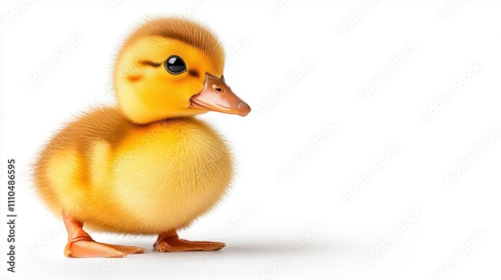 A photostock of a lively yellow duckling standing upright, isolated on a clean white background, perfect for cute and animal-themed projects. High Quality A photostock of a lively yellow duckling standing upright, isolated on a clean white background, perfect for cute and animal-themed projects. High Quality