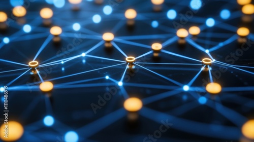 Abstract representation of interconnected nodes and lines illustrating a digital network with glowing elements on a dark background, symbolizing technology and innovation