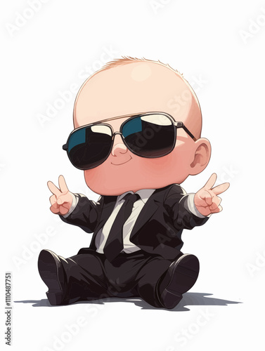 Cool Baby Like a Boss Toddler with Baseball Cap and large Sunglasses Mini Chef Baby	