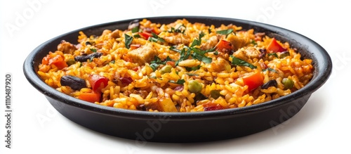 Wallpaper Mural Close-up of a delicious paella featuring shrimps, chicken, chorizo, and rice, garnished with fresh parsley, banner
 Torontodigital.ca