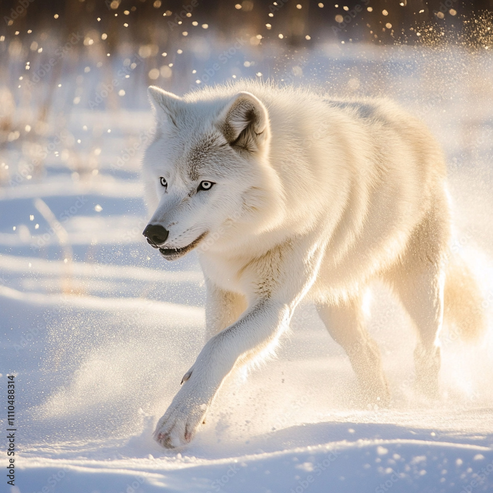 Obraz premium White Wolf in a Snowy Winter Wonderland