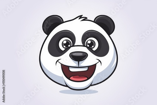 A cheerful cartoon panda face with big eyes and a wide smile. photo