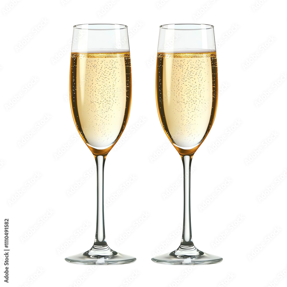 Two elegant champagne flutes filled with sparkling bubbly liquid, showcasing effervescence and a celebration ambiance. Two elegant champagne flutes filled with sparkling bubbly liquid, showcasing effervescence and a celebration ambiance.