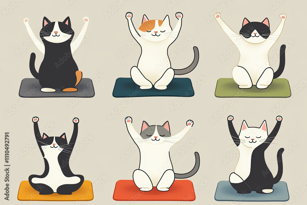 Naklejka premium a set of cats yoga