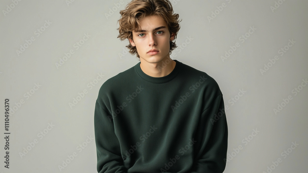 Fototapeta premium ミニマルなスタジオで考える若い日本人男性