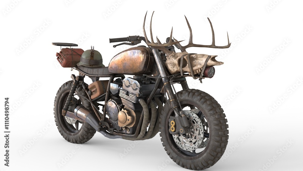 post apocalyptic motorcycle with white background post apocalyptic motorcycle with white background
