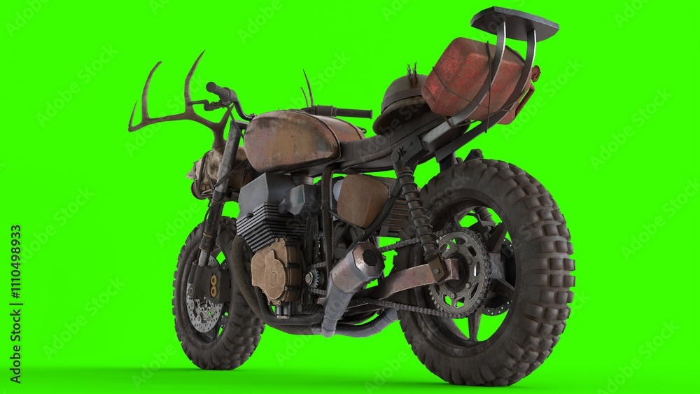 post apocalyptic motorcycle with green background post apocalyptic motorcycle with green background