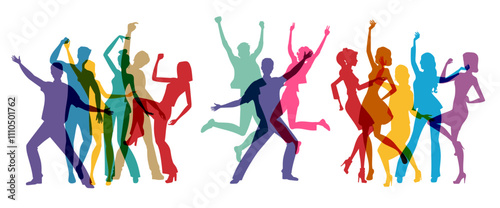 Colorful young people silhouettes dancing in motion