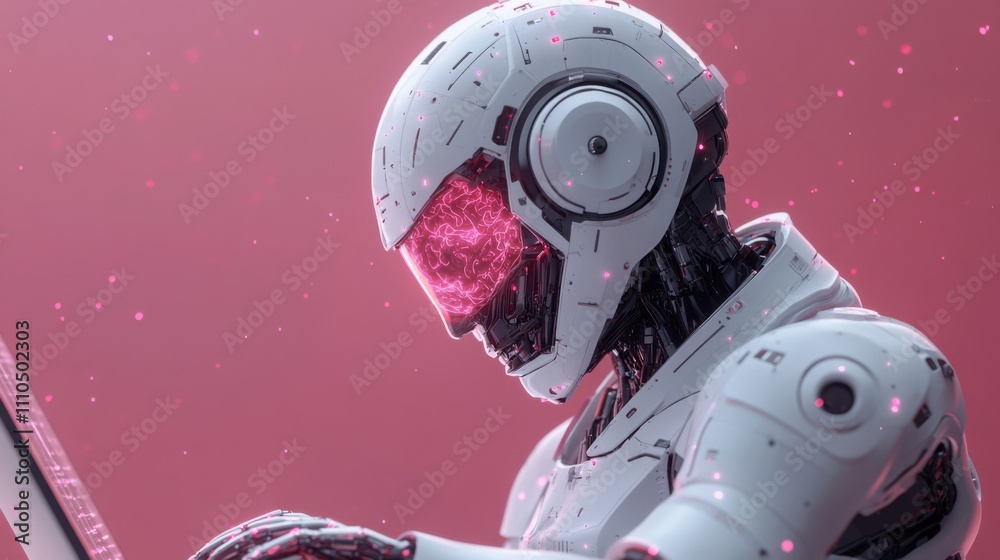 AI robot with glowing circuits working on a laptop in a dark cyber environment, artificial intelligence engaged in futuristic programming, advanced robotics in digital innovation AI robot with glowing circuits working on a laptop in a dark cyber environment, artificial intelligence engaged in futuristic programming, advanced robotics in digital innovation
