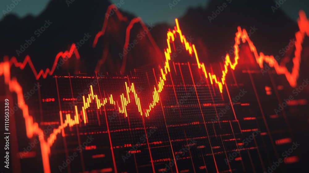 stock market volatility concept. Abstract financial chart with fluctuating red lines on a dark background. stock market volatility concept. Abstract financial chart with fluctuating red lines on a dark background.