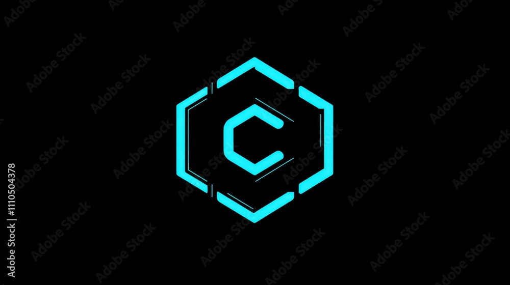 Geometric logo featuring the letter C, hexagon outline, tech-inspired Geometric logo featuring the letter C, hexagon outline, tech-inspired