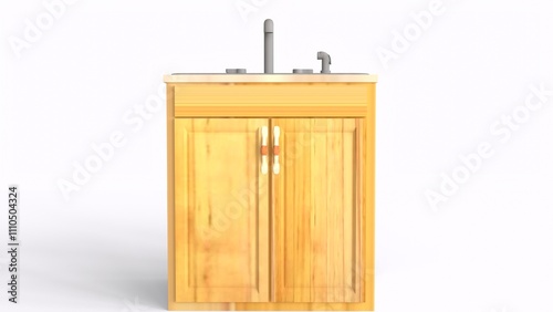 wood cabinet with sink with white background