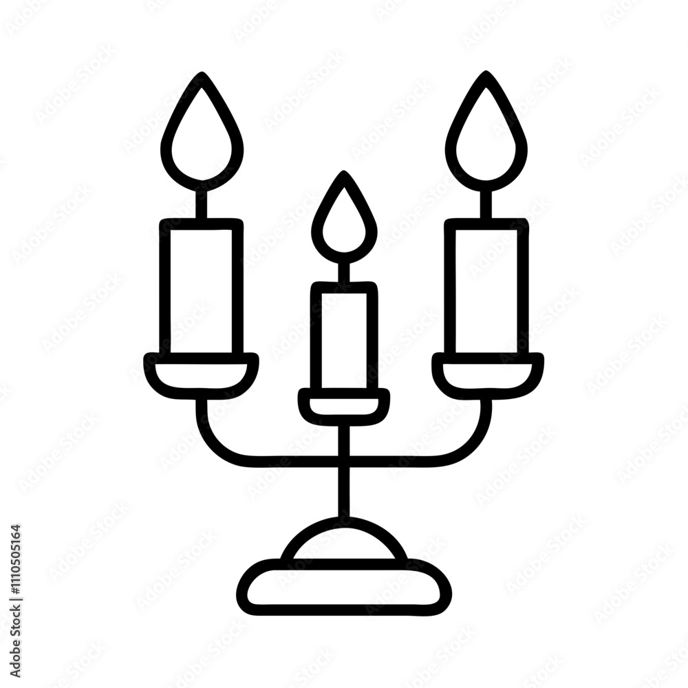 Obraz premium candle holder Outline Icon, christmas icon - Black outline icon of candle holder symbolizing Christmas, holidays, and festive in simple design.