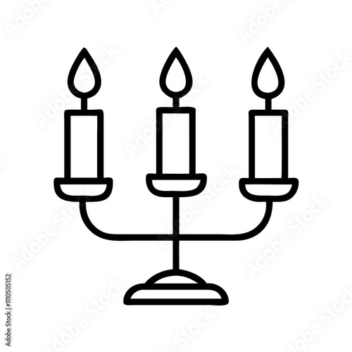 candle holder Outline Icon, christmas icon - Black outline icon of candle holder symbolizing Christmas, holidays, and festive in simple design.