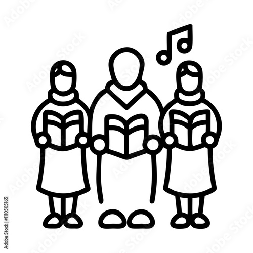 carolers singing Outline Icon, christmas icon - Black outline icon of carolers singing symbolizing Christmas, holidays, and festive in simple design.