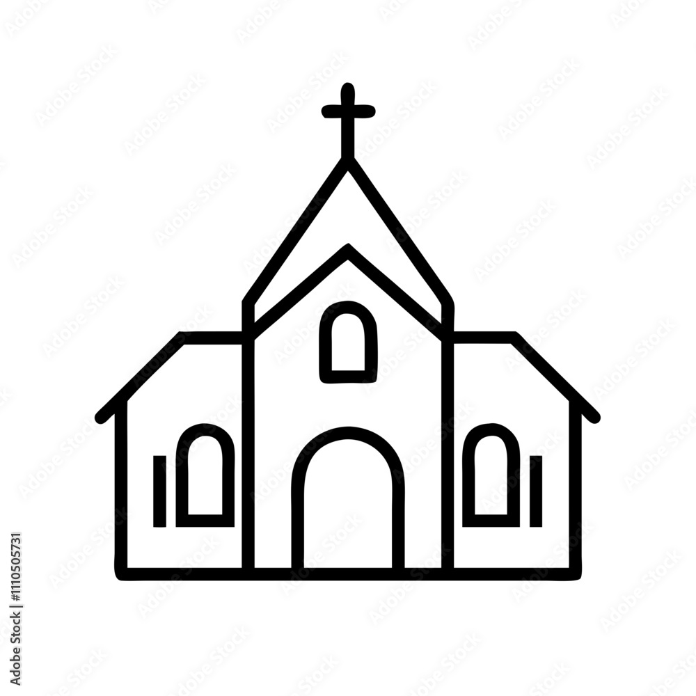 church Outline Icon, christmas icon - Black outline icon of church symbolizing Christmas, holidays, and festive in simple design. church Outline Icon, christmas icon - Black outline icon of church symbolizing Christmas, holidays, and festive in simple design.