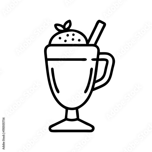 eggnog glass Outline Icon, christmas icon - Black outline icon of eggnog glass symbolizing Christmas, holidays, and festive in simple design.