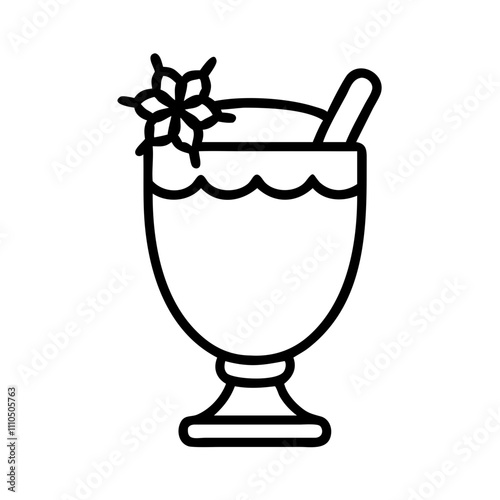 eggnog glass Outline Icon, christmas icon - Black outline icon of eggnog glass symbolizing Christmas, holidays, and festive in simple design.