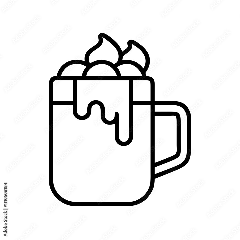 hot cocoa mug Outline Icon, christmas icon - Black outline icon of hot cocoa mug symbolizing Christmas, holidays, and festive in simple design. hot cocoa mug Outline Icon, christmas icon - Black outline icon of hot cocoa mug symbolizing Christmas, holidays, and festive in simple design.