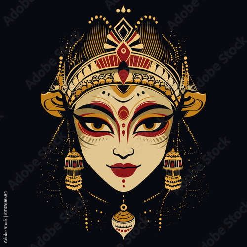 Traditional Indian Goddess Illustration with Intricate Detailing and Bold Colors