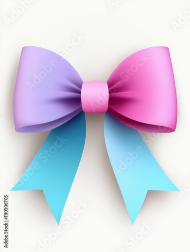 Colorful ribbon bow with blue tails and pink accents